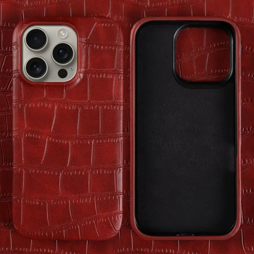 Luxury iPhone Case — Crocodile Leather Bumper Cover with Shockproof Hard PC Protection, Anti-Fingerprint Anti-Scratch Non-Slip Design