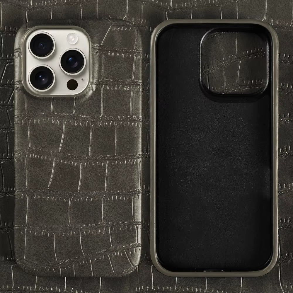 Luxury iPhone Case — Crocodile Leather Bumper Cover with Shockproof Hard PC Protection, Anti-Fingerprint Anti-Scratch Non-Slip Design