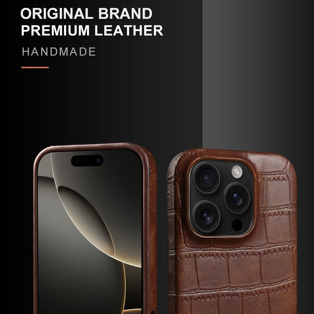 Luxury iPhone Case — Crocodile Leather Bumper Cover with Shockproof Hard PC Protection, Anti-Fingerprint Anti-Scratch Non-Slip Design