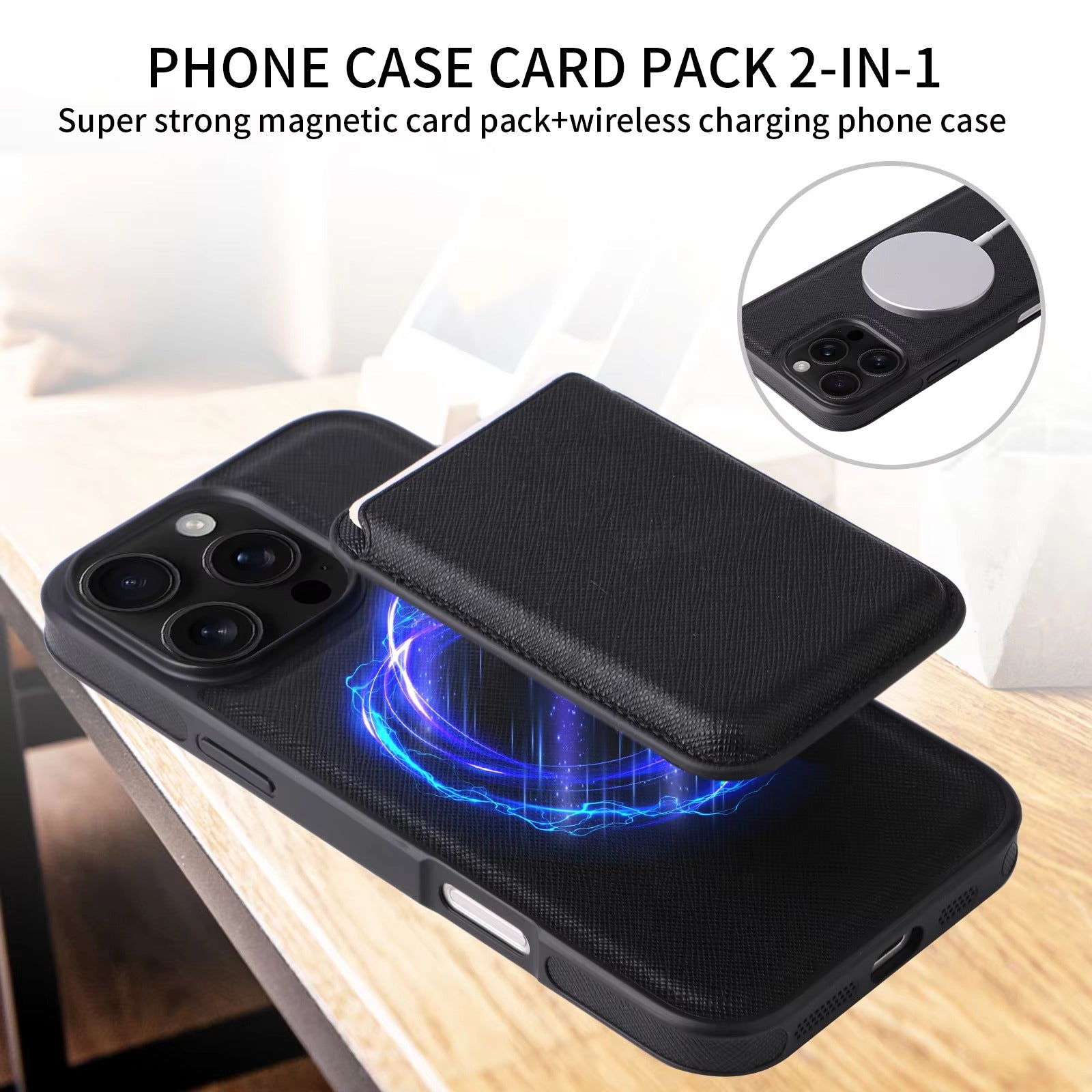 Luxury iPhone Case — Cross-Grain Magnetic MagSafe Cover with Card Holder, Shockproof PC+TPU Protection and Lightweight Non-Slip Design