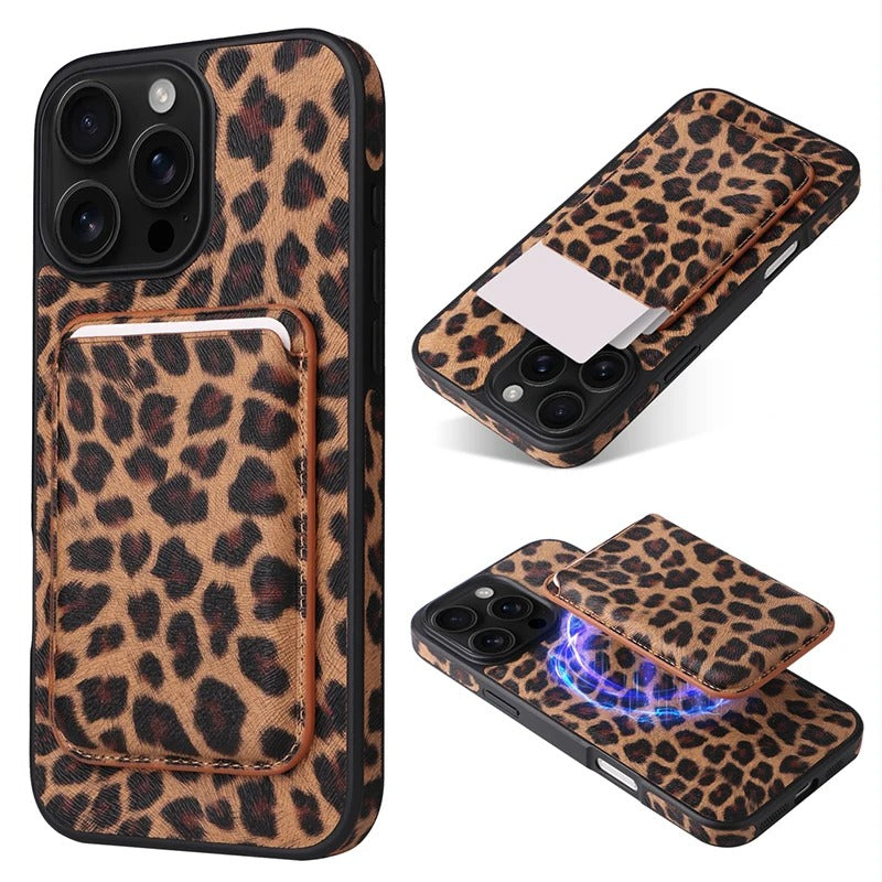 Luxury iPhone Case — Cross-Grain Magnetic MagSafe Cover with Card Holder, Shockproof PC+TPU Protection and Lightweight Non-Slip Design