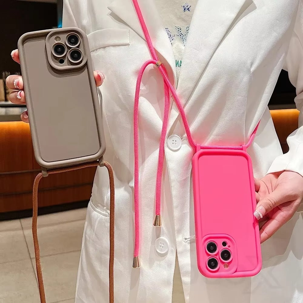 Luxury iPhone Case — Crossbody Adjustable Lanyard Strap, Anti-Fingerprint, Anti-Scratch, Dustproof Soft Protective Cover