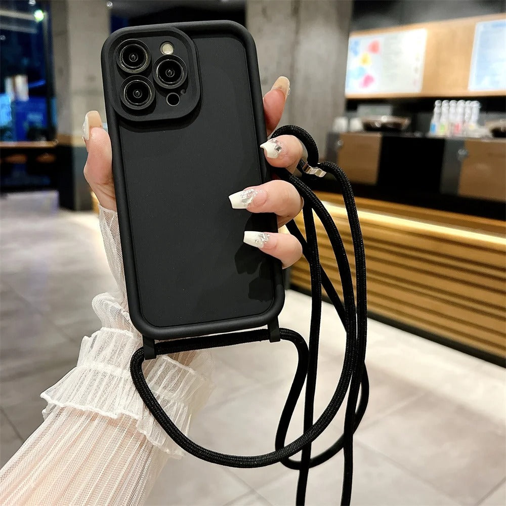 Luxury iPhone Case — Crossbody Adjustable Lanyard Strap, Anti-Fingerprint, Anti-Scratch, Dustproof Soft Protective Cover