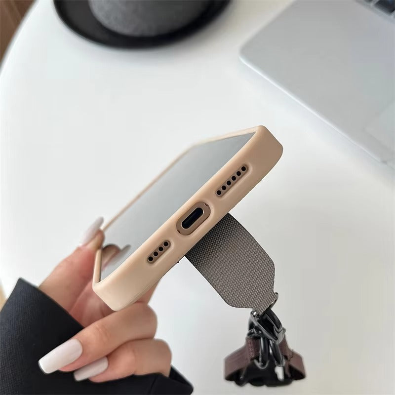 Luxury iPhone Case — Crossbody Leather Magnetic Cover with Wrist Strap Rope Holder, Shockproof Bracket Design and Anti-Fingerprint Protection