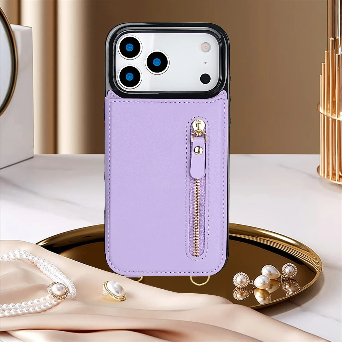 Luxury iPhone Case — Lanyard Strap and Shockproof, Crossbody Leather RFID Wallet Cover with Zipper Card Slot, Lanyard Strap and Shockproof Anti-Fingerprint Protection