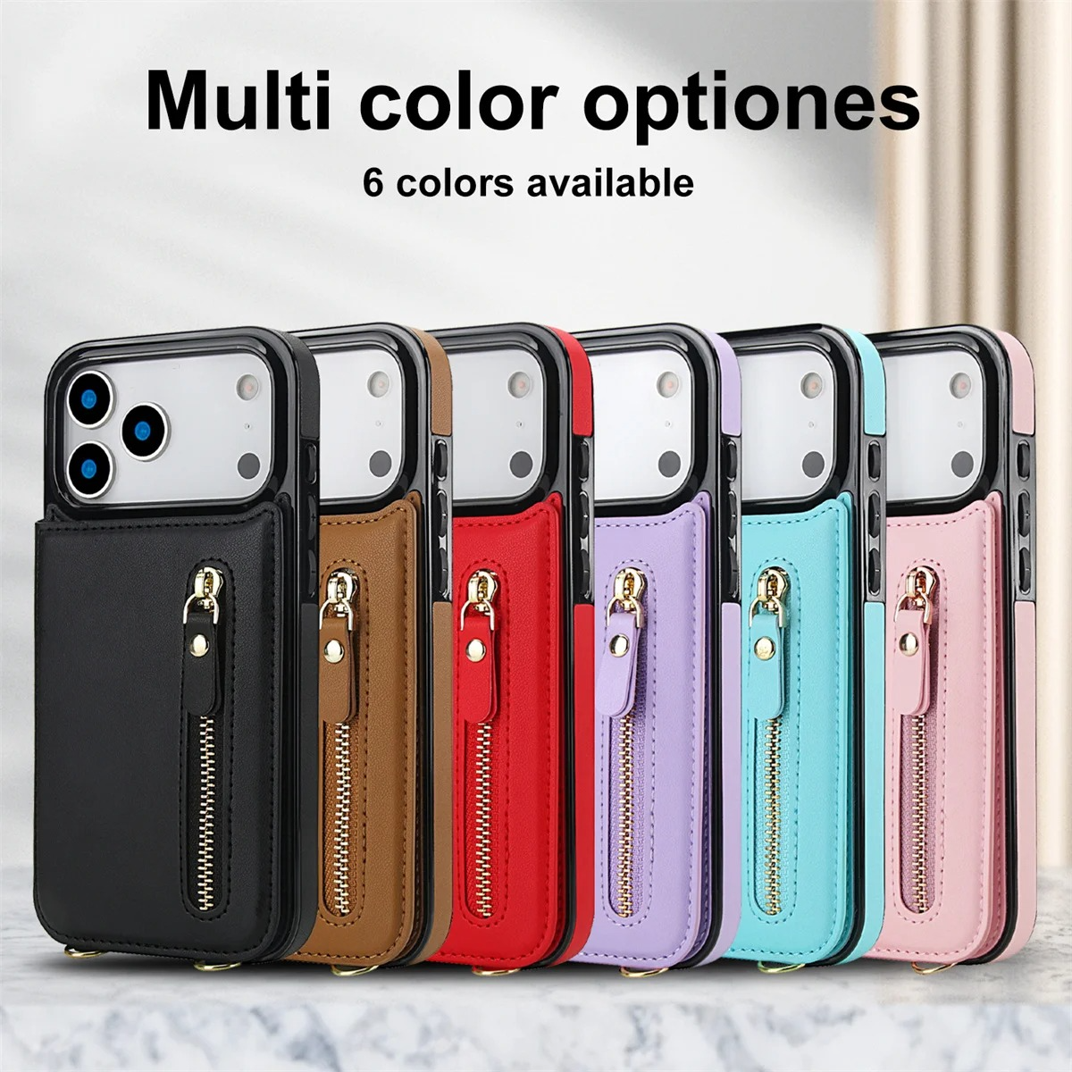 Luxury iPhone Case — Lanyard Strap and Shockproof, Crossbody Leather RFID Wallet Cover with Zipper Card Slot, Lanyard Strap and Shockproof Anti-Fingerprint Protection