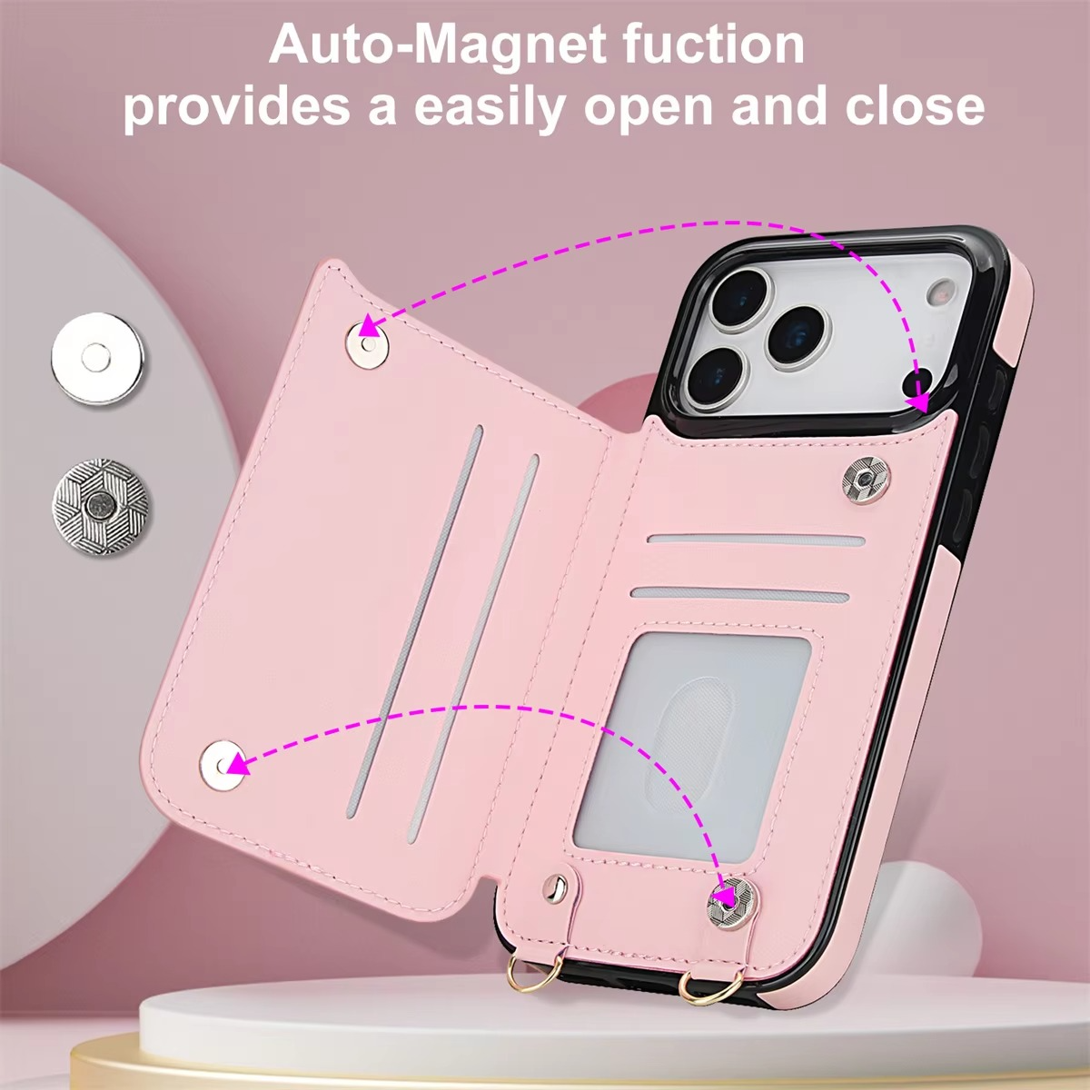Luxury iPhone Case — Lanyard Strap and Shockproof, Crossbody Leather RFID Wallet Cover with Zipper Card Slot, Lanyard Strap and Shockproof Anti-Fingerprint Protection