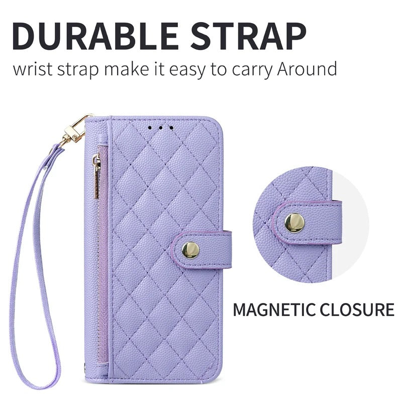 Luxury iPhone Case — Crossbody Leather Wallet Cover with Card Holder, Lanyard Strap, Anti-Scratch Non-Slip Design & Protective PU Build