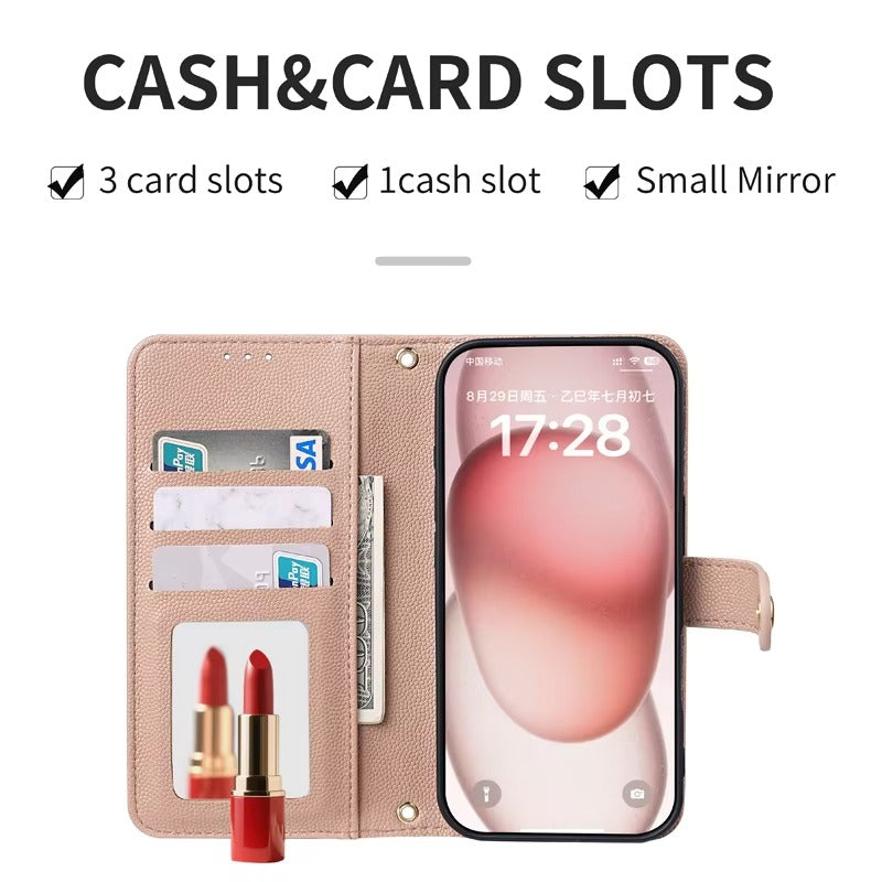 Luxury iPhone Case — Crossbody Leather Wallet Cover with Card Holder, Lanyard Strap, Anti-Scratch Non-Slip Design & Protective PU Build