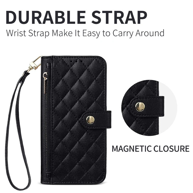 Luxury iPhone Case — Crossbody Leather Wallet Cover with Card Holder, Lanyard Strap, Anti-Scratch Non-Slip Design & Protective PU Build