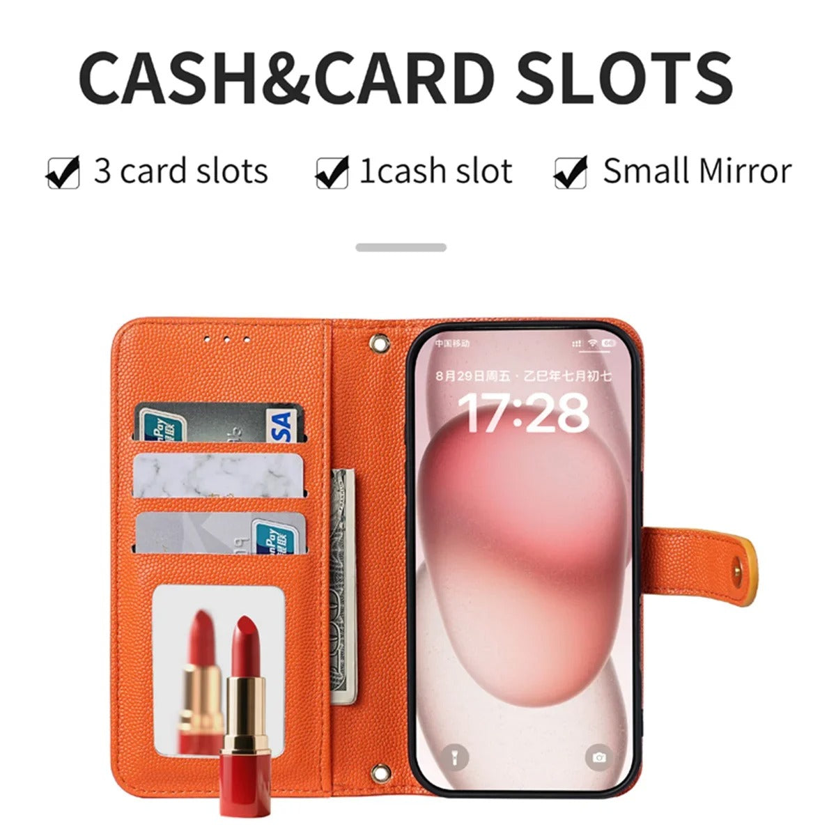 Luxury iPhone Case — Crossbody Leather Wallet Cover with Card Holder, Lanyard Strap, Anti-Scratch Non-Slip Design & Protective PU Build