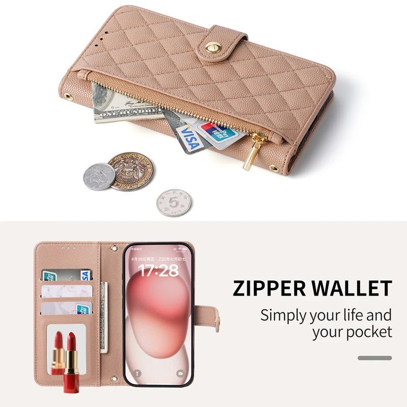 Luxury iPhone Case — Crossbody Leather Wallet Cover with Card Holder, Lanyard Strap, Anti-Scratch Non-Slip Design & Protective PU Build