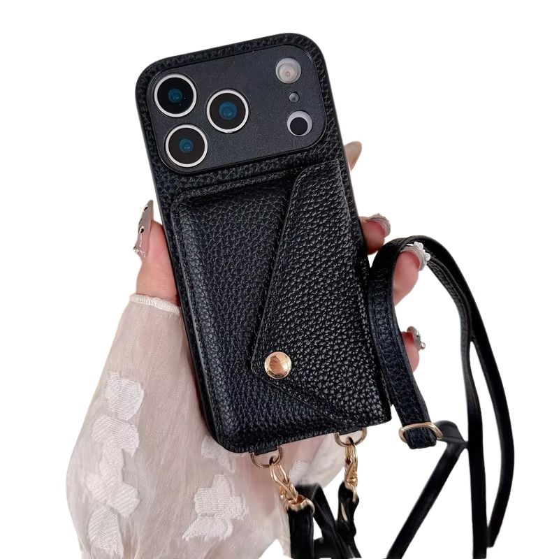 Luxury iPhone Case — Crossbody Leather Wallet Cover with Card Holder, Protective Anti-Scratch Design and Adjustable Lanyard Strap