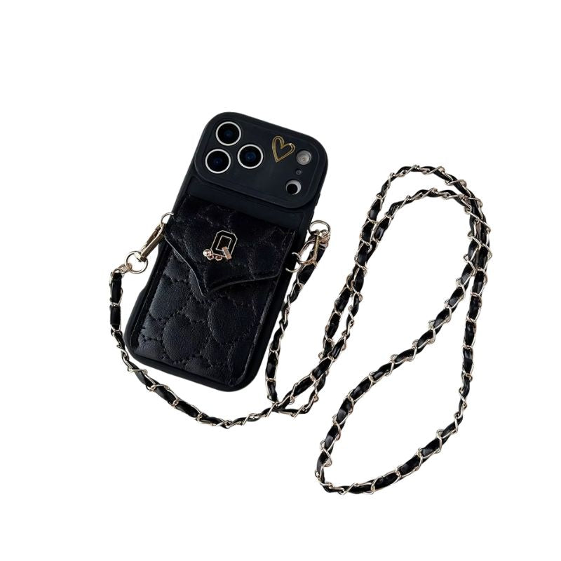 Luxury iPhone Case — Crossbody Leather Wallet Cover with Card Slot Holder, Protective Design and Adjustable Lanyard Strap