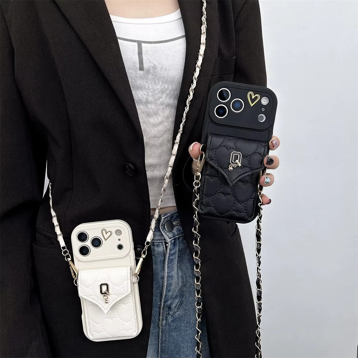 Luxury iPhone Case — Crossbody Leather Wallet Cover with Card Slot Holder, Protective Design and Adjustable Lanyard Strap