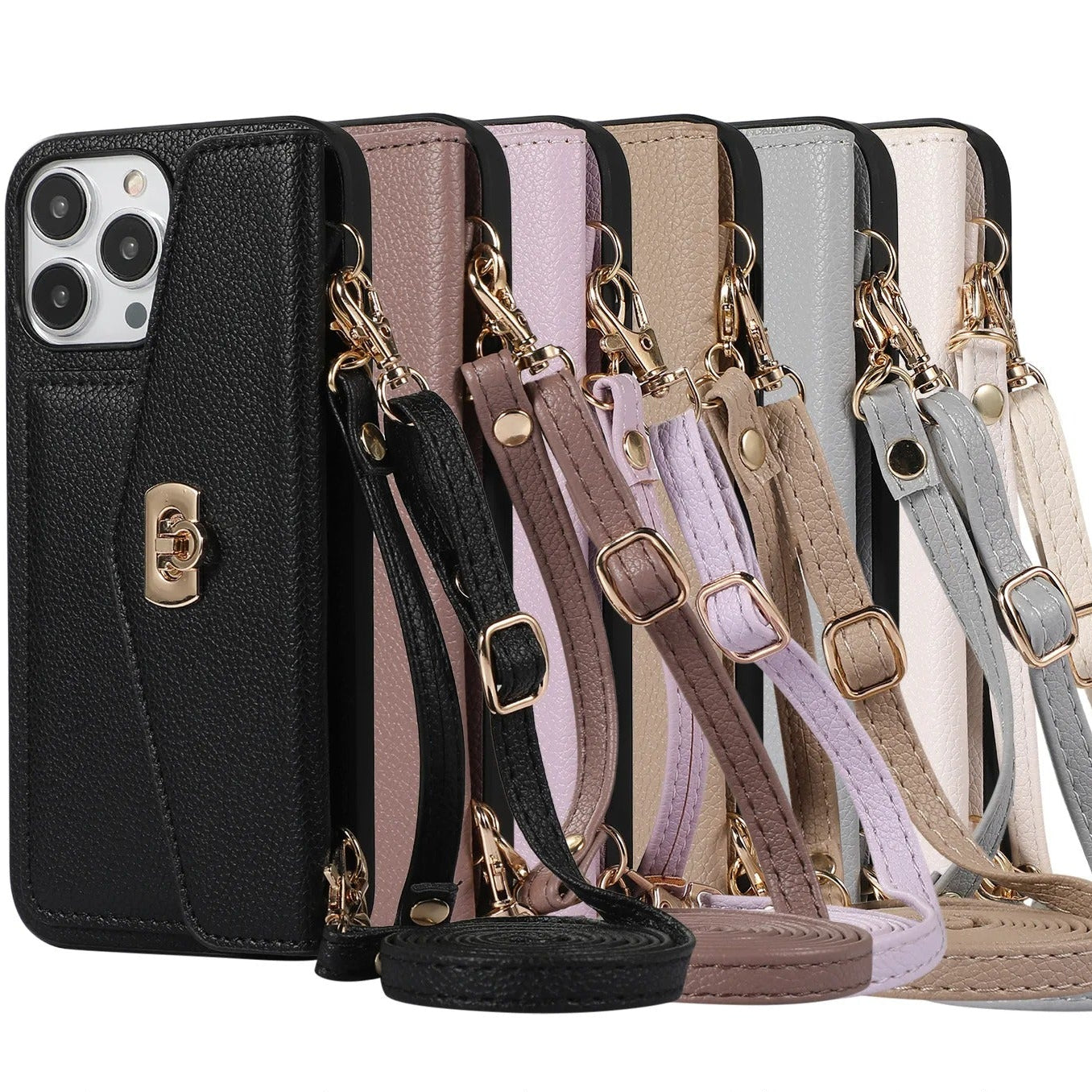 Luxury iPhone Case — Crossbody Leather Wallet Cover with Shoulder Strap, Card Pocket, Anti-Fingerprint Non-Slip Design and Lanyard