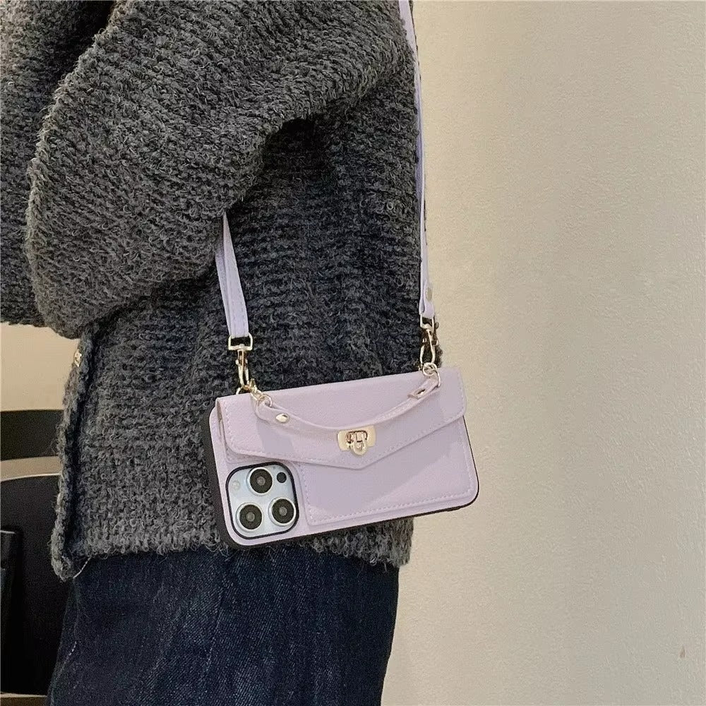 Luxury iPhone Case — Crossbody Leather Wallet Cover with Shoulder Strap, Card Pocket, Anti-Fingerprint Non-Slip Design and Lanyard