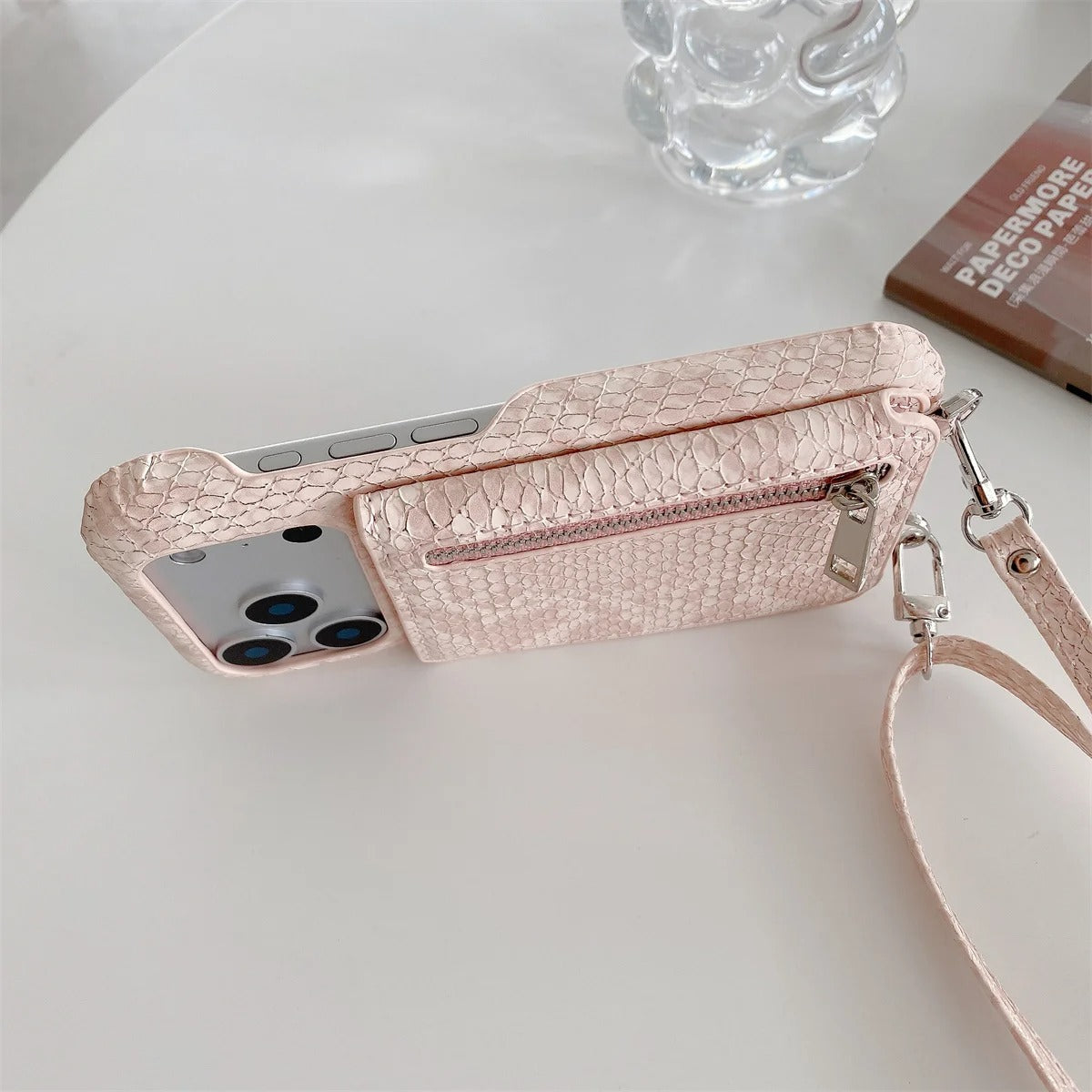 Luxury iPhone Case — Crossbody Makeup-Mirror Wallet Cover with Zipper Card Pocket, Shockproof Non-Slip PU Leather + PC/TPU Design