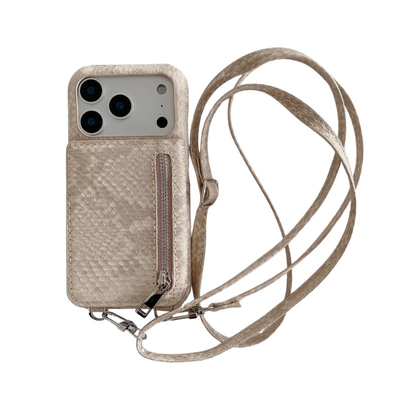 Luxury iPhone Case — Crossbody Makeup-Mirror Wallet Cover with Zipper Card Pocket, Shockproof Non-Slip PU Leather + PC/TPU Design