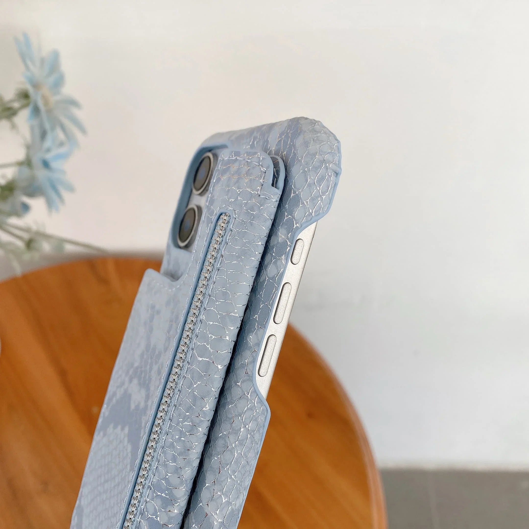 Luxury iPhone Case — Crossbody Makeup-Mirror Wallet Cover with Zipper Card Pocket, Shockproof Non-Slip PU Leather + PC/TPU Design