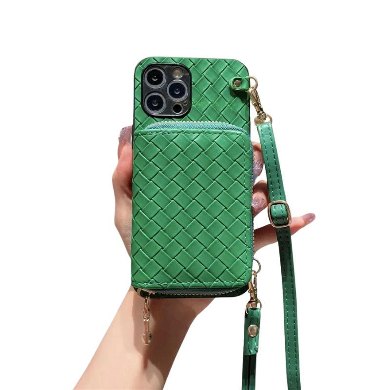 Luxury iPhone Case — Crossbody PU Leather Wallet Cover with Card Holder, Shockproof Non-Slip Design and Long Lanyard Strap