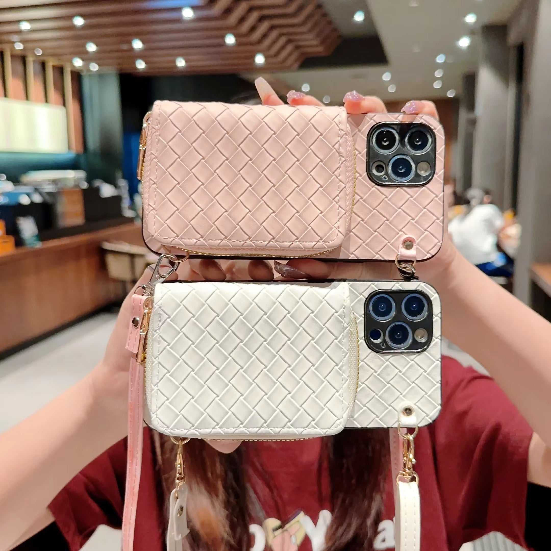 Luxury iPhone Case — Crossbody PU Leather Wallet Cover with Card Holder, Shockproof Non-Slip Design and Long Lanyard Strap