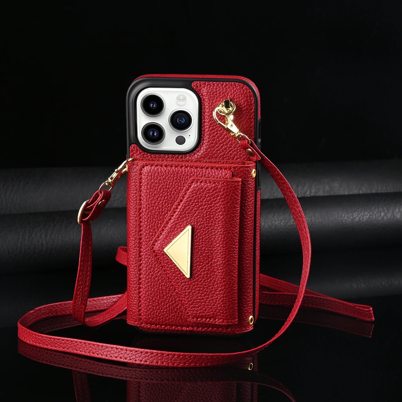 Luxury iPhone Case — Crossbody PU Leather Wallet Cover with Multi-Card Slots, Long Lanyard, Kickstand Feature and Anti-Fingerprint Non-Slip Design