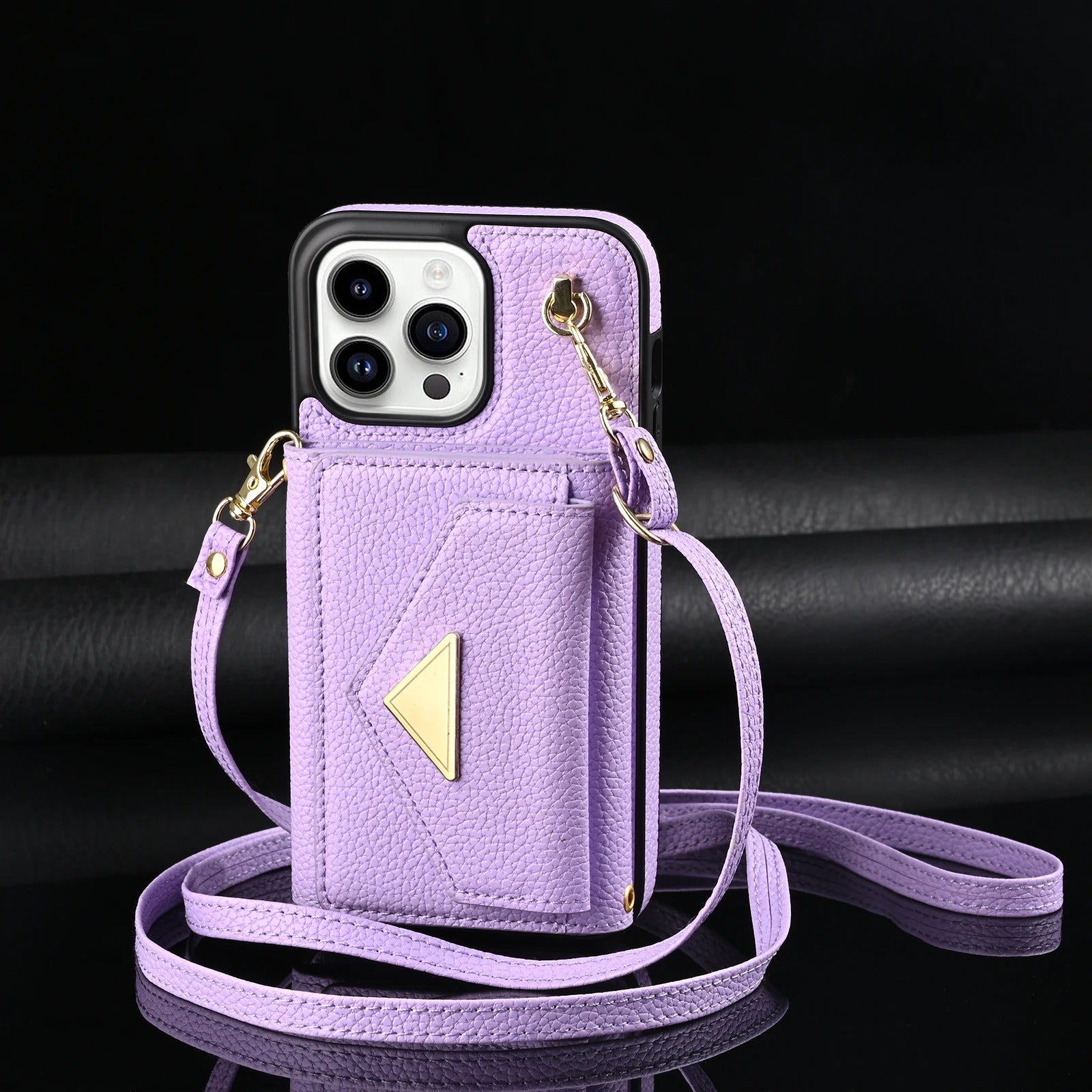 Luxury iPhone Case — Crossbody PU Leather Wallet Cover with Multi-Card Slots, Long Lanyard, Kickstand Feature and Anti-Fingerprint Non-Slip Design