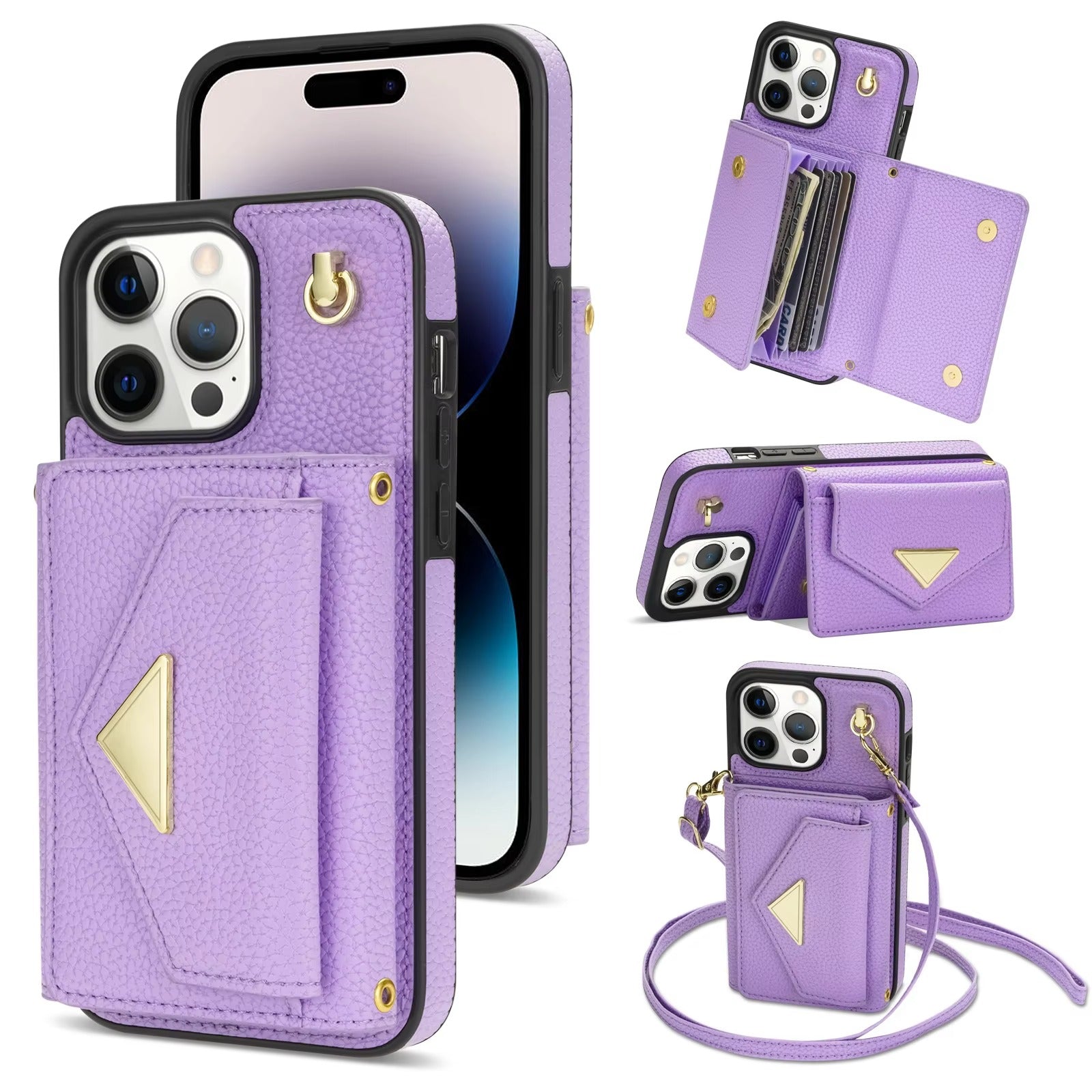 Luxury iPhone Case — Crossbody PU Leather Wallet Cover with Multi-Card Slots, Long Lanyard, Kickstand Feature and Anti-Fingerprint Non-Slip Design