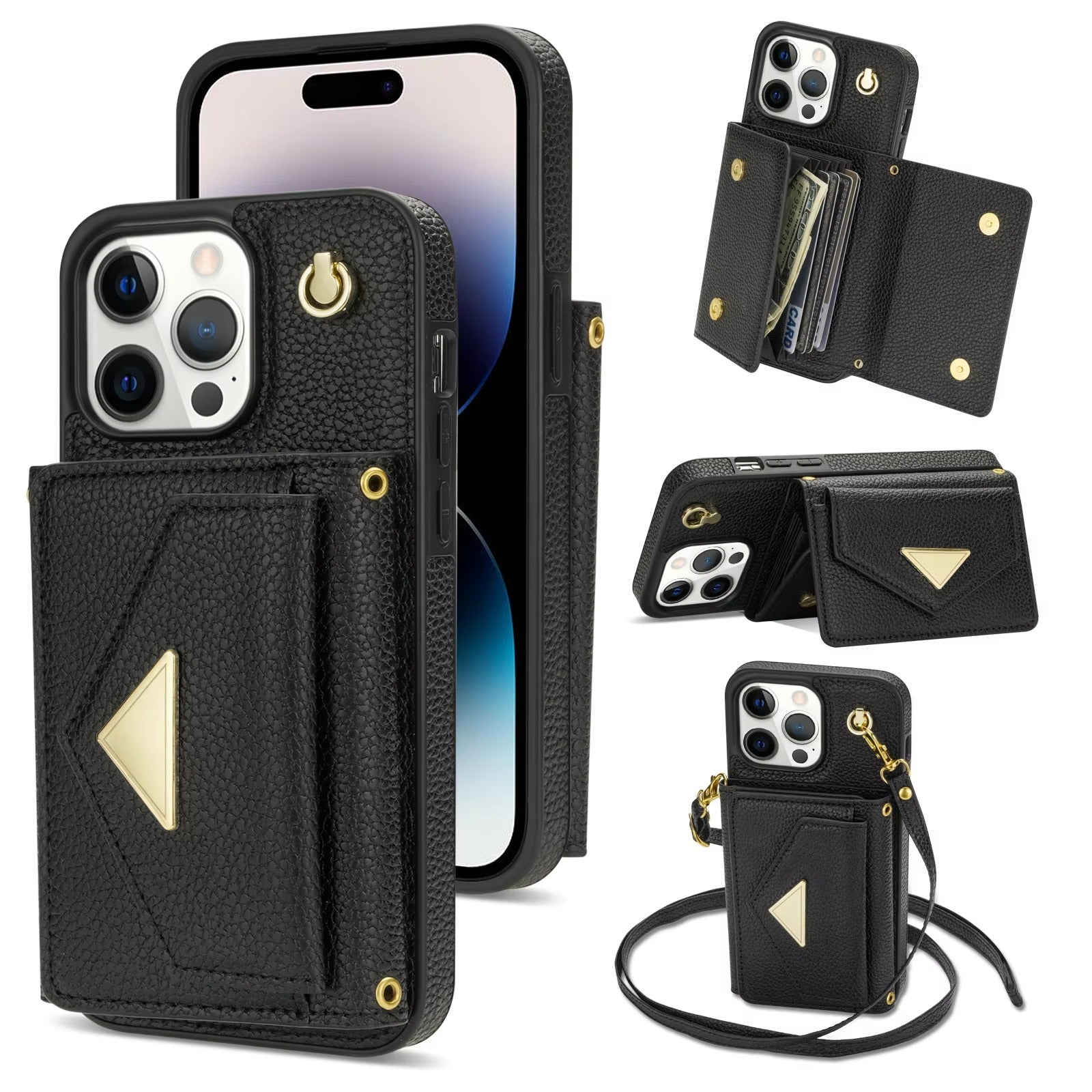 Luxury iPhone Case — Crossbody PU Leather Wallet Cover with Multi-Card Slots, Long Lanyard, Kickstand Feature and Anti-Fingerprint Non-Slip Design