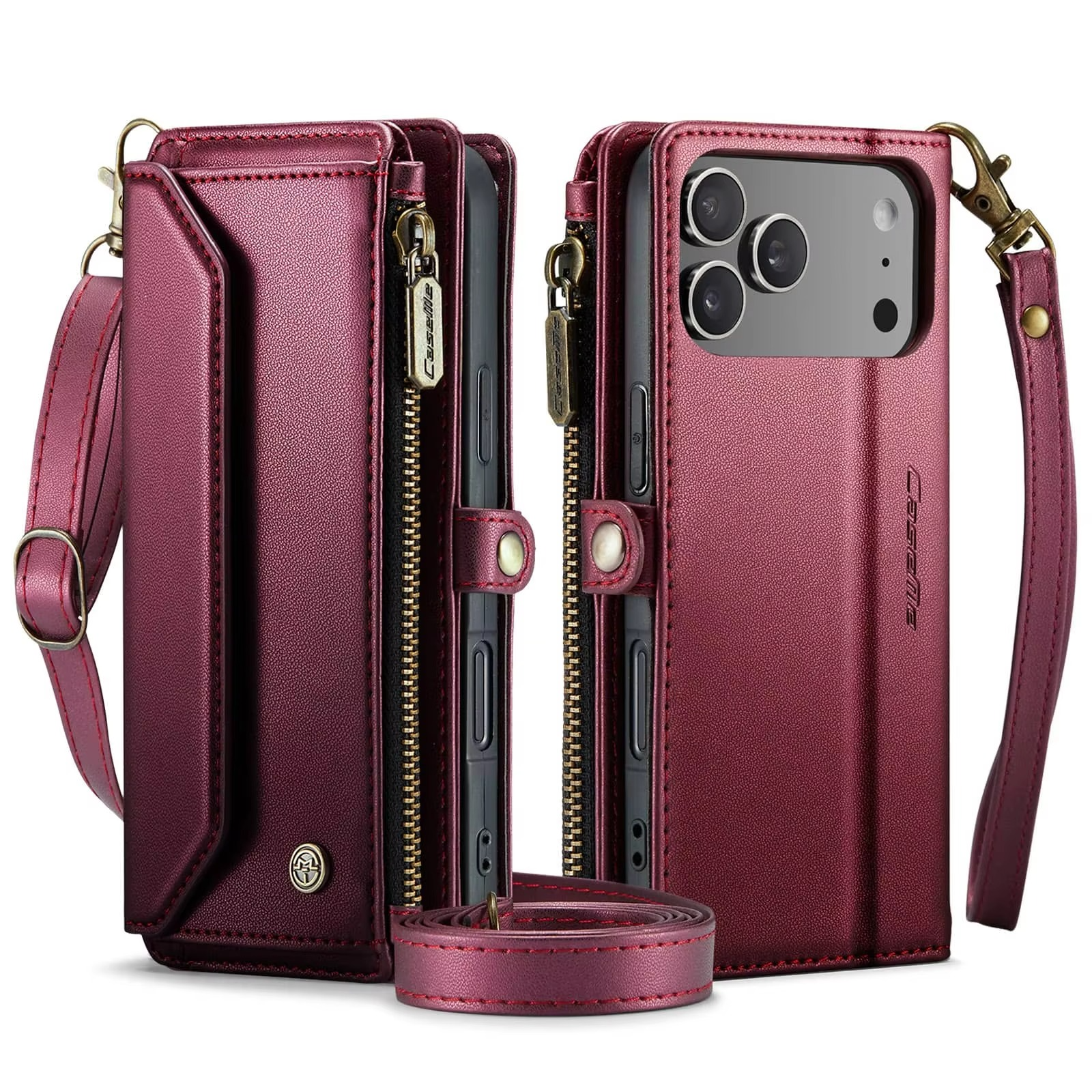 Luxury iPhone Case — Crossbody PU Leather Wallet Flip Cover with RFID Blocking, 7–10 Card Slots, Wristlet Strap & Shockproof Full-Body Protection