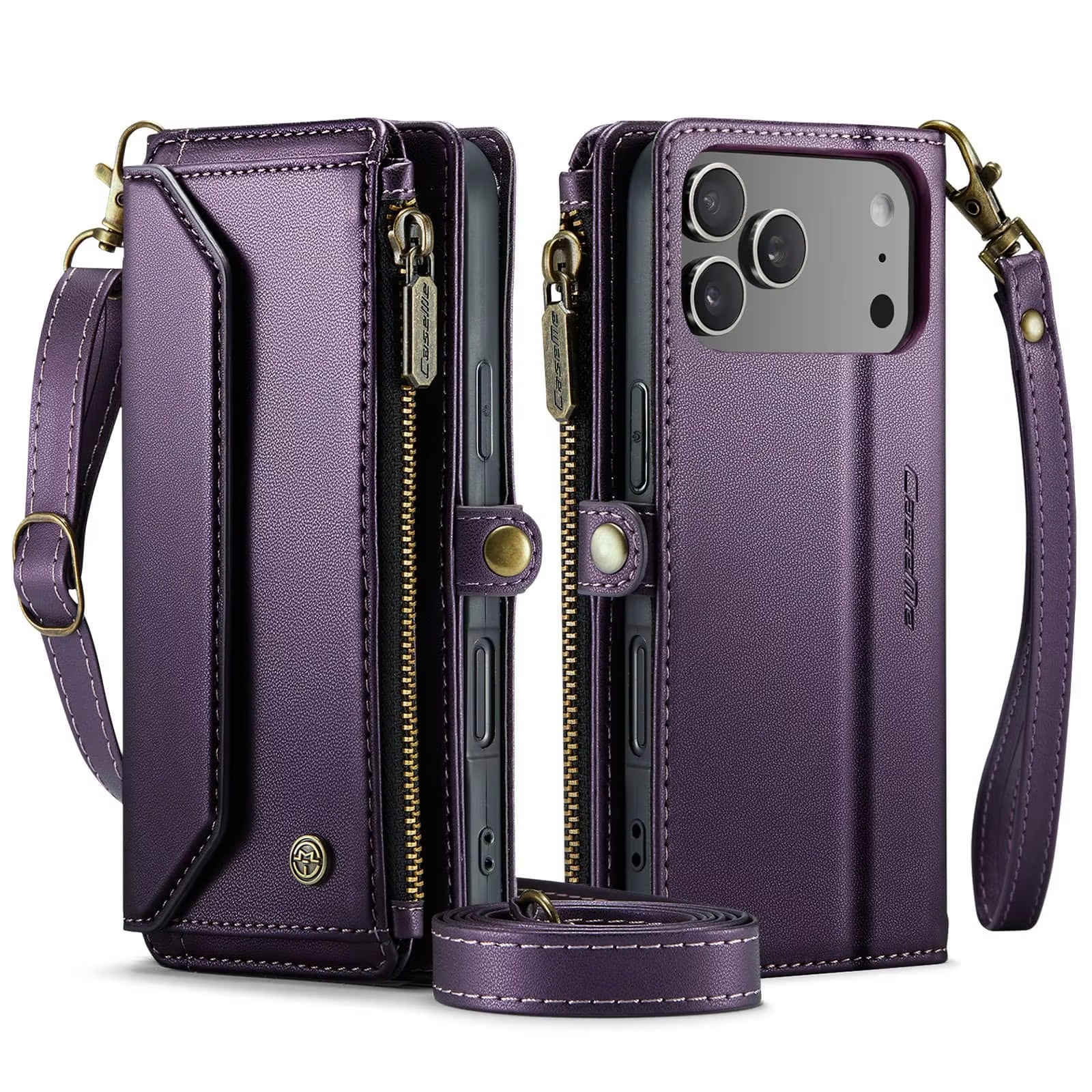 Luxury iPhone Case — Crossbody PU Leather Wallet Flip Cover with RFID Blocking, 7–10 Card Slots, Wristlet Strap & Shockproof Full-Body Protection