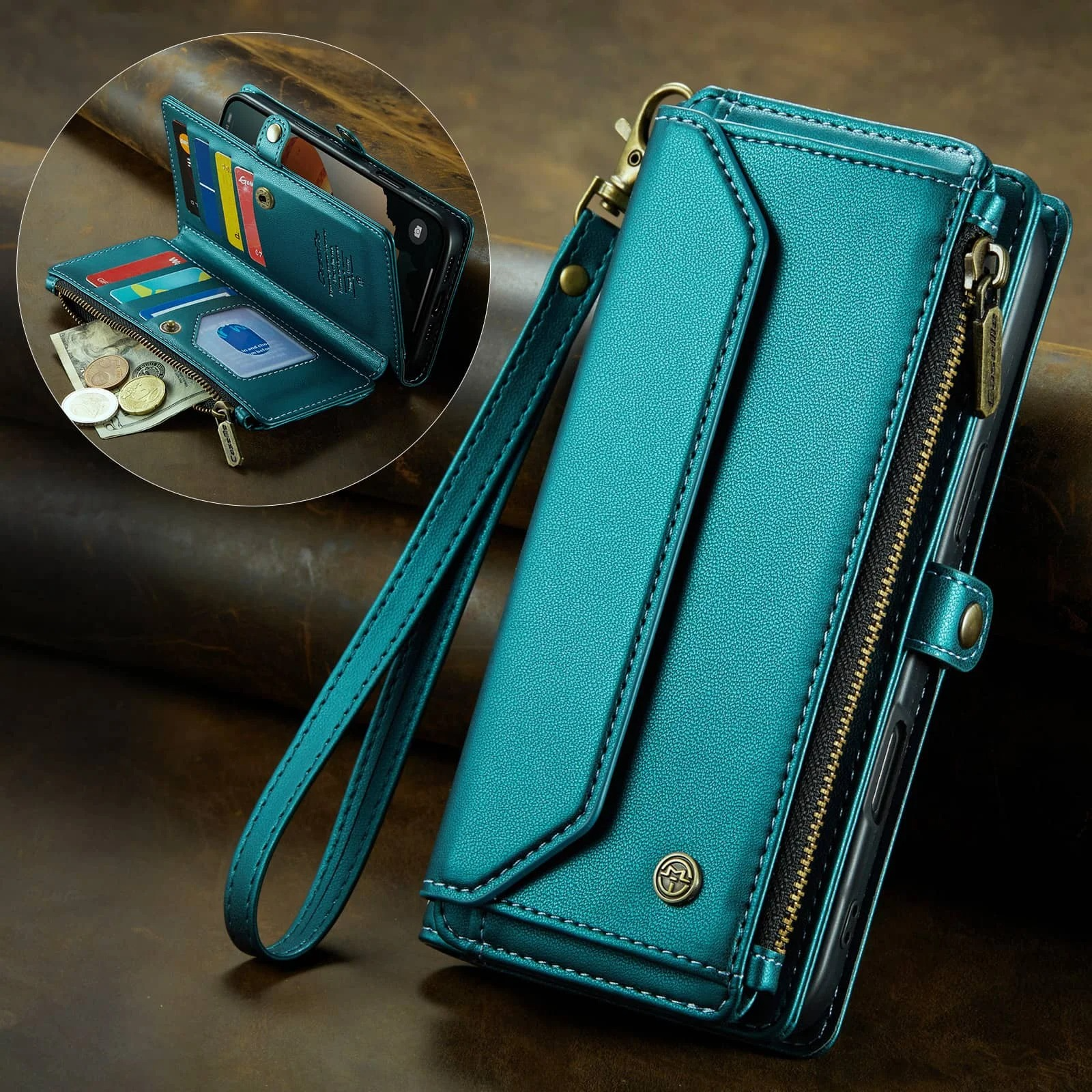 Luxury iPhone Case — Crossbody PU Leather Wallet Flip Cover with RFID Blocking, 7–10 Card Slots, Wristlet Strap & Shockproof Full-Body Protection