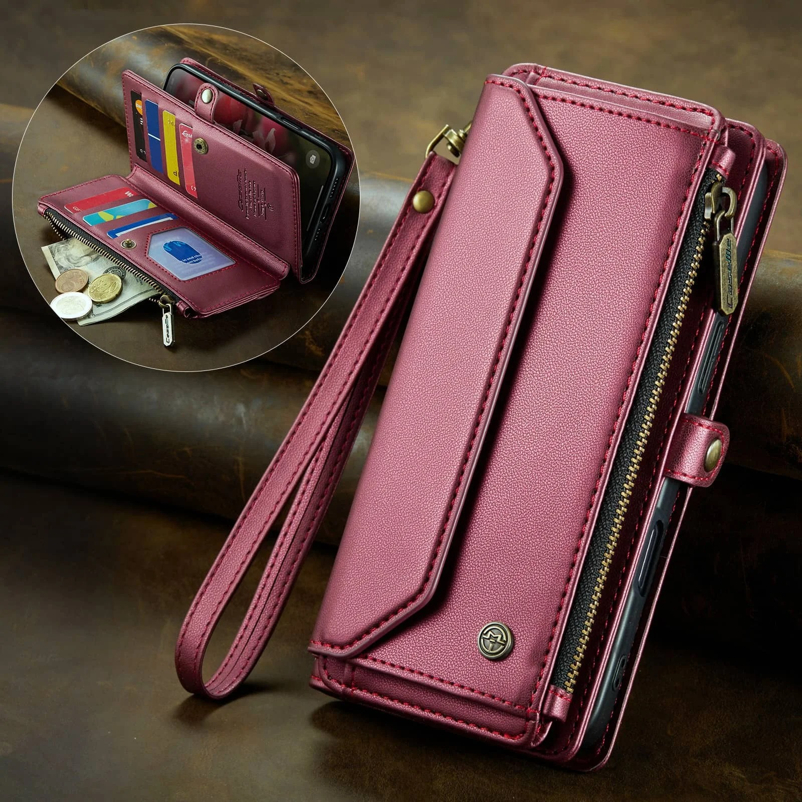 Luxury iPhone Case — Crossbody PU Leather Wallet Flip Cover with RFID Blocking, 7–10 Card Slots, Wristlet Strap & Shockproof Full-Body Protection