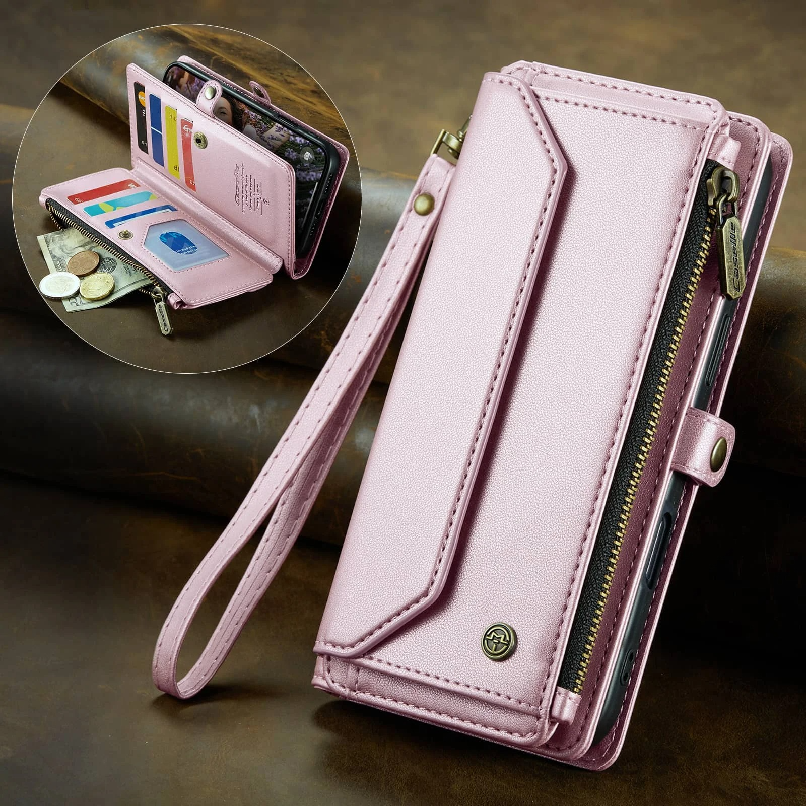 Luxury iPhone Case — Crossbody PU Leather Wallet Flip Cover with RFID Blocking, 7–10 Card Slots, Wristlet Strap & Shockproof Full-Body Protection