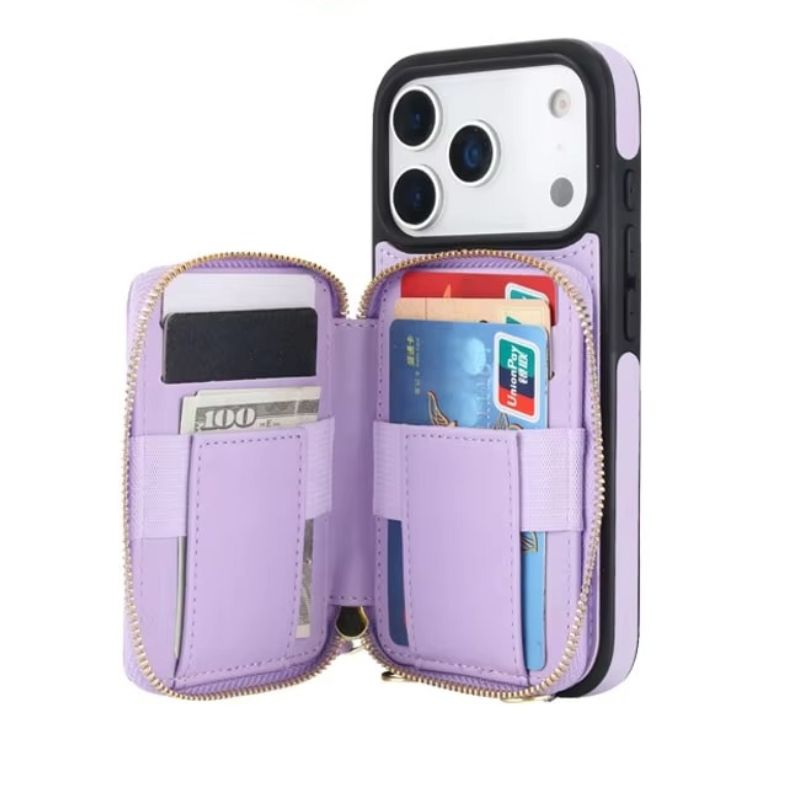 Luxury iPhone Case — Crossbody RFID-Blocking Folio Wallet with Zipper Handbag, Kickstand, Card Slots, Wrist Strap and Lanyard