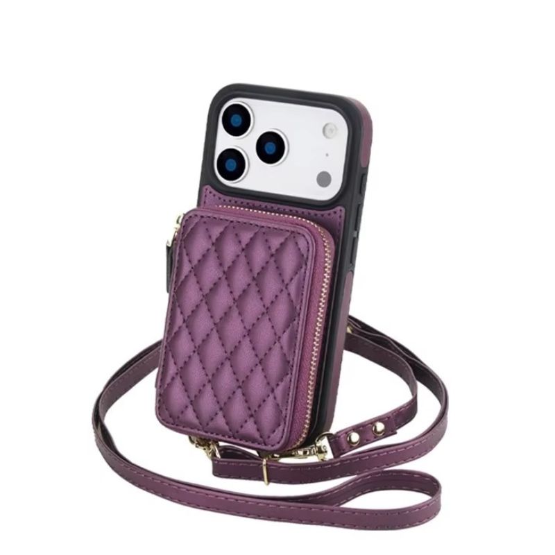 Luxury iPhone Case — Crossbody RFID-Blocking Folio Wallet with Zipper Handbag, Kickstand, Card Slots, Wrist Strap and Lanyard