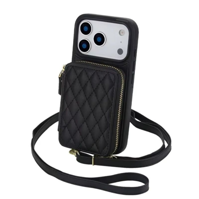 Luxury iPhone Case — Crossbody RFID-Blocking Folio Wallet with Zipper Handbag, Kickstand, Card Slots, Wrist Strap and Lanyard