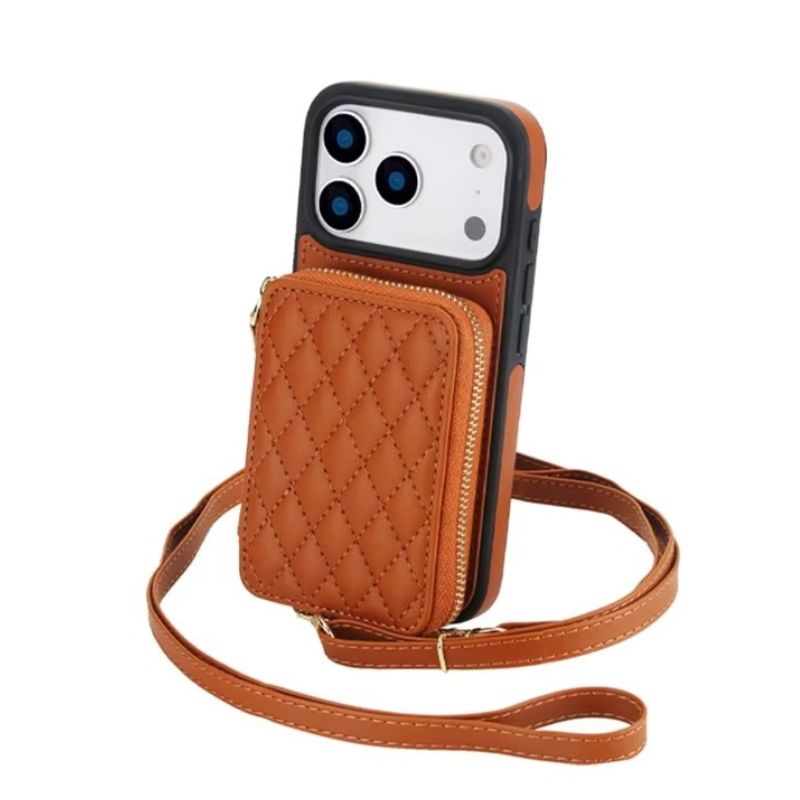 Luxury iPhone Case — Crossbody RFID-Blocking Folio Wallet with Zipper Handbag, Kickstand, Card Slots, Wrist Strap and Lanyard