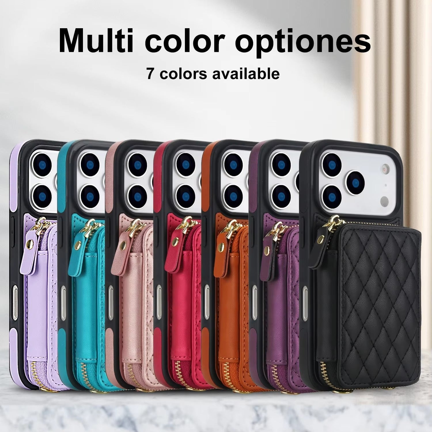 Luxury iPhone Case — Crossbody RFID-Blocking Folio Wallet with Zipper Handbag, Kickstand, Card Slots, Wrist Strap and Lanyard