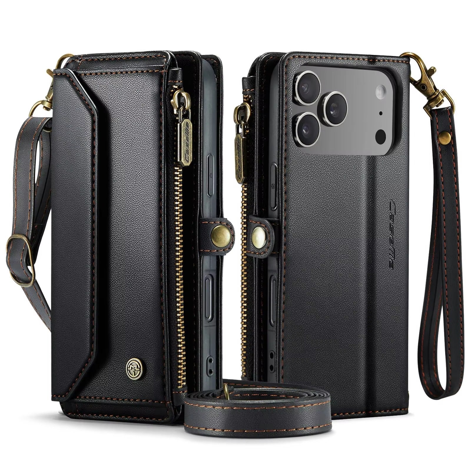 Luxury iPhone Case — Crossbody RFID-Blocking PU Leather Wallet Cover with 7–10 Card Holder, Wristlet & Shoulder Strap, Shockproof Soft Protective Design