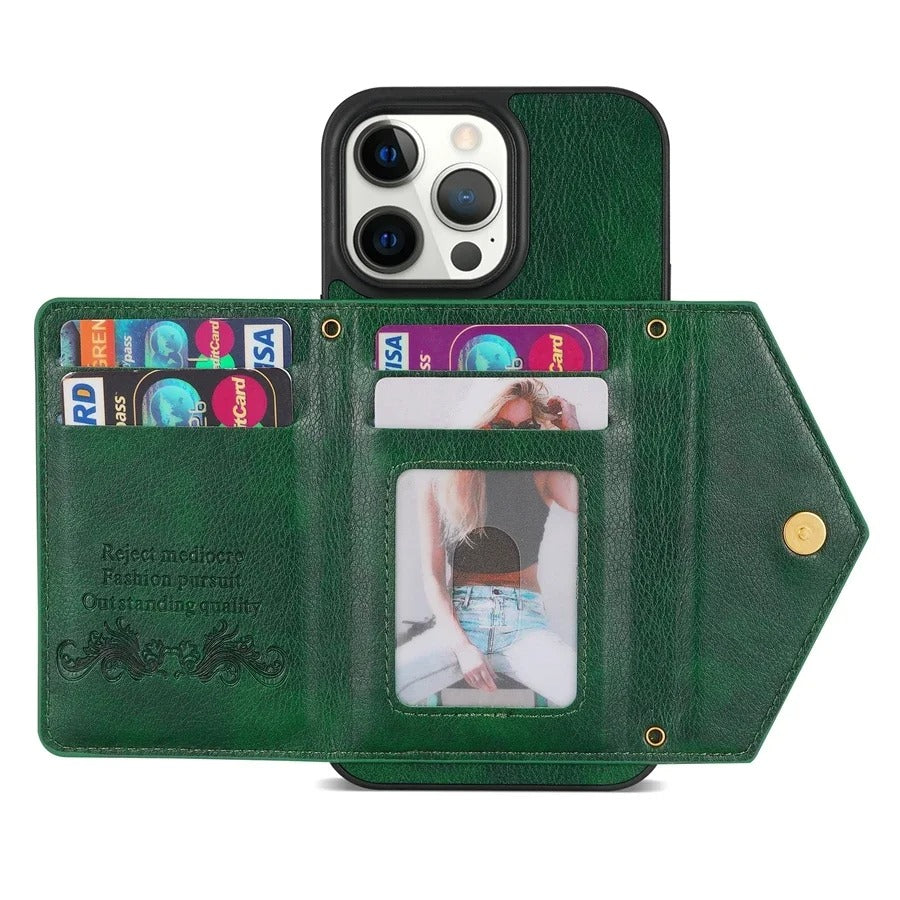 Luxury iPhone Case — Crossbody Wallet with Card Holder and Lanyard Strap, Shockproof Leather Cover, Anti-Fingerprint Full Access Design