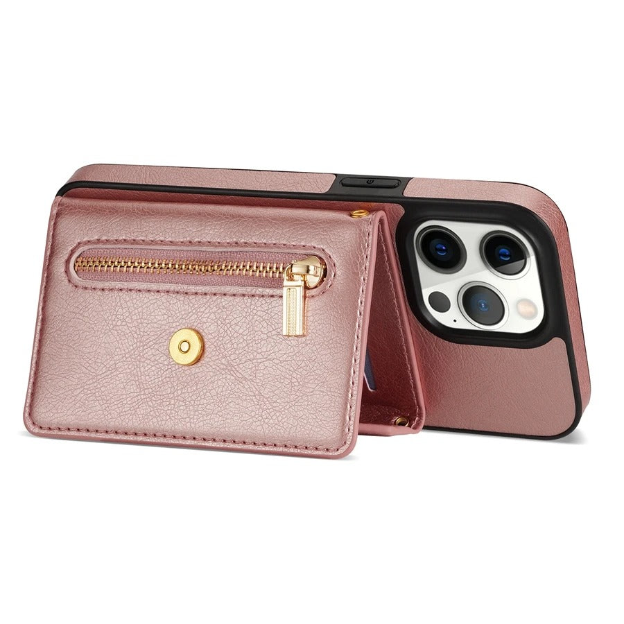 Luxury iPhone Case — Crossbody Wallet with Card Holder and Lanyard Strap, Shockproof Leather Cover, Anti-Fingerprint Full Access Design