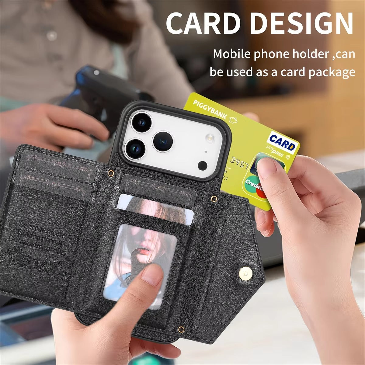 Luxury iPhone Case — Crossbody Wallet with Card Holder and Lanyard Strap, Shockproof Leather Cover, Anti-Fingerprint Full Access Design