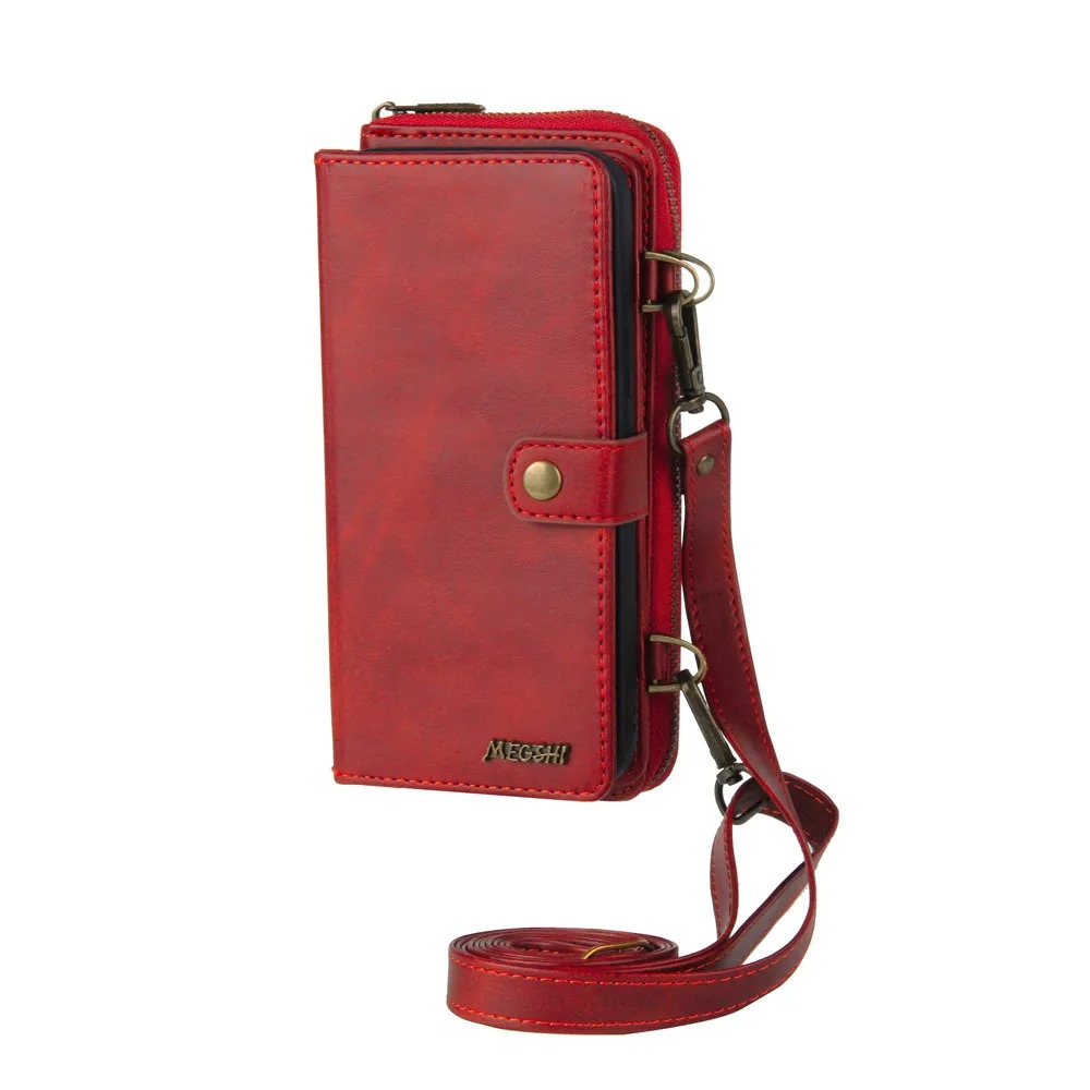 Luxury iPhone Case — Crossbody Zipper Wallet Cover with Lanyard, Magnetic Card Slot, Kickstand, Matte Anti-Glare Finish and Shockproof Leather Design