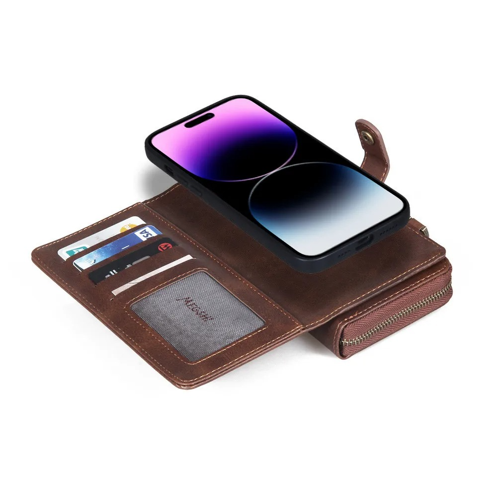 Luxury iPhone Case — Crossbody Zipper Wallet Cover with Lanyard, Magnetic Card Slot, Kickstand, Matte Anti-Glare Finish and Shockproof Leather Design