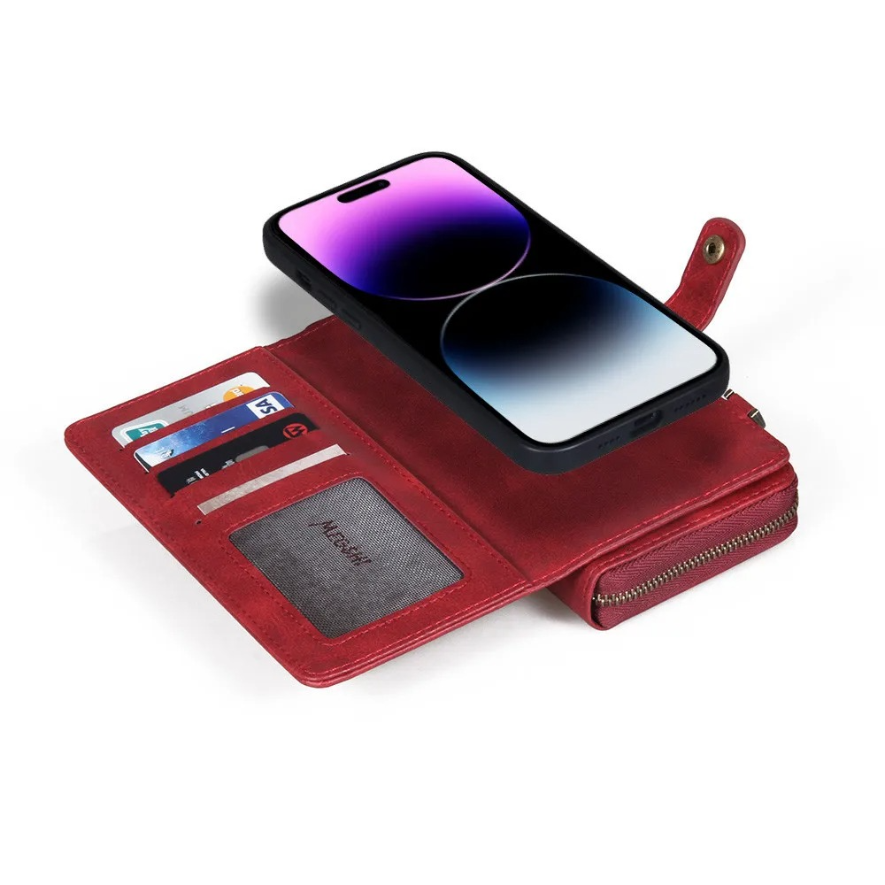 Luxury iPhone Case — Crossbody Zipper Wallet Cover with Lanyard, Magnetic Card Slot, Kickstand, Matte Anti-Glare Finish and Shockproof Leather Design