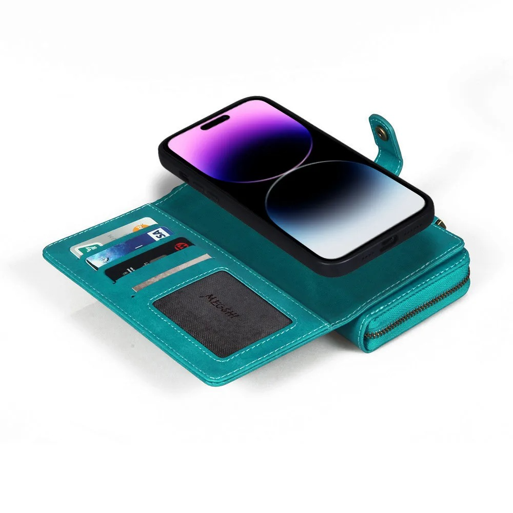 Luxury iPhone Case — Crossbody Zipper Wallet Cover with Lanyard, Magnetic Card Slot, Kickstand, Matte Anti-Glare Finish and Shockproof Leather Design