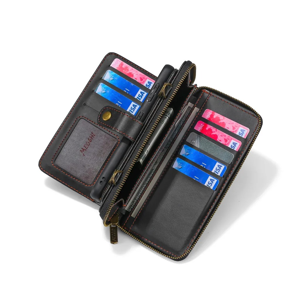 Luxury iPhone Case — Crossbody Zipper Wallet Cover with Lanyard, Magnetic Card Slot, Kickstand, Matte Anti-Glare Finish and Shockproof Leather Design