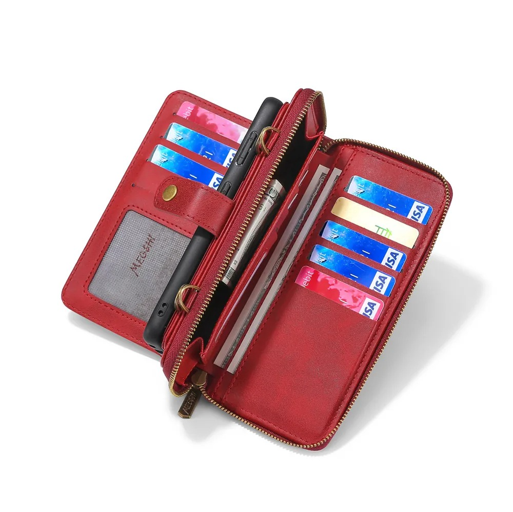 Luxury iPhone Case — Crossbody Zipper Wallet Cover with Lanyard, Magnetic Card Slot, Kickstand, Matte Anti-Glare Finish and Shockproof Leather Design